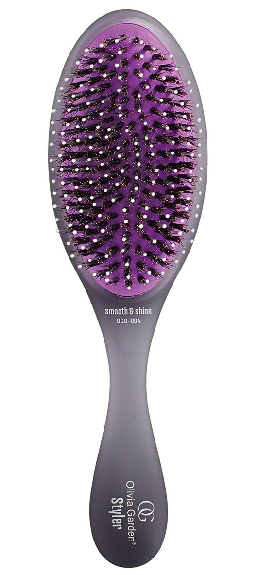 White Smoke Olivia Garden OG Brush Styler with Boar and Nylon Bristles - Hair Brush for Men, Women, Kids - For Wet and Dry Hair - Ideal for All Hair Types - Smooths and Adds Shine, Black