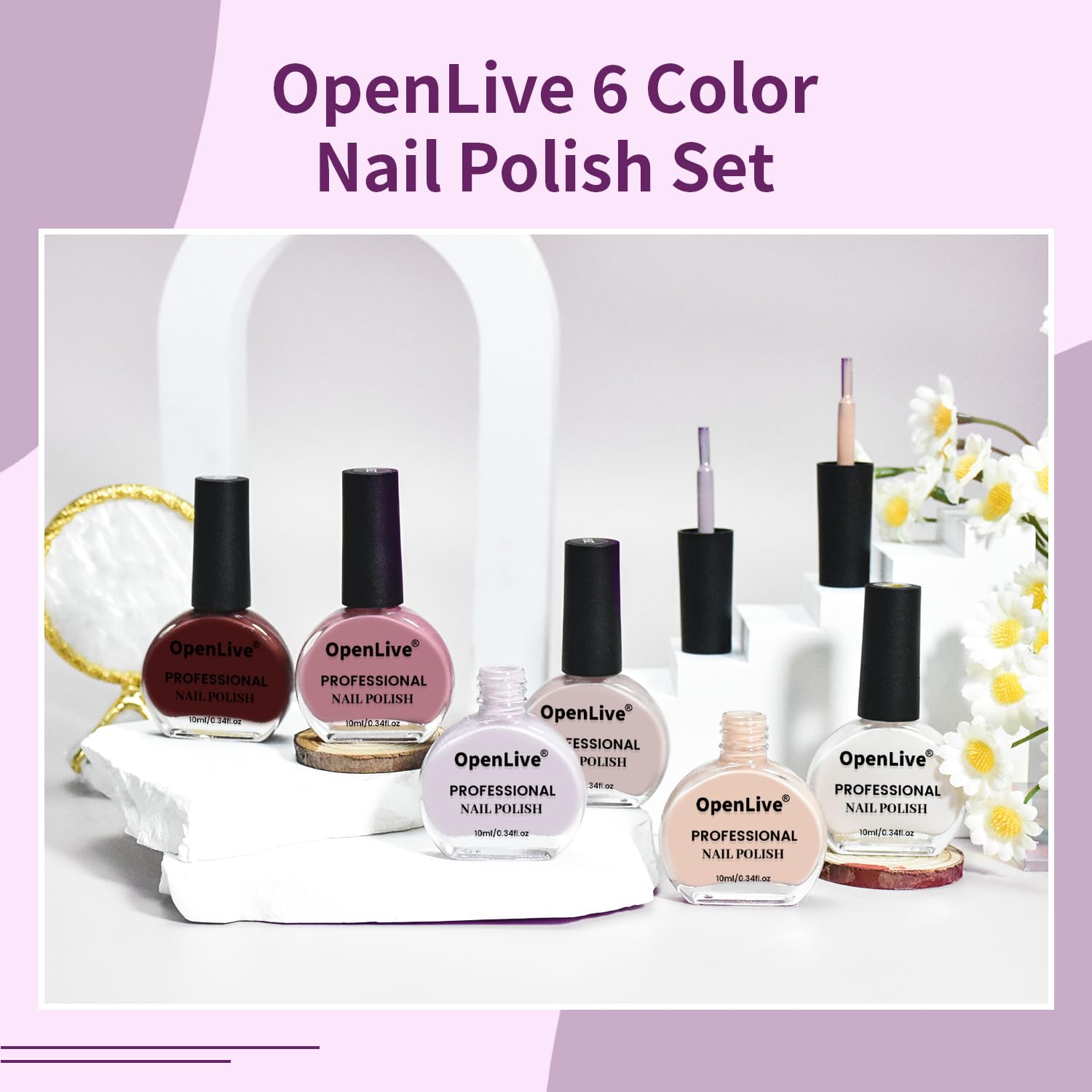 Lavender Blush OpenLive 10ml Nude Pink Nail Polish Set 6 Colors Brown Red Purple All Seasons Neutral Color Quick Dry Nail Polish Set for Women Salon DIY Nail Art
