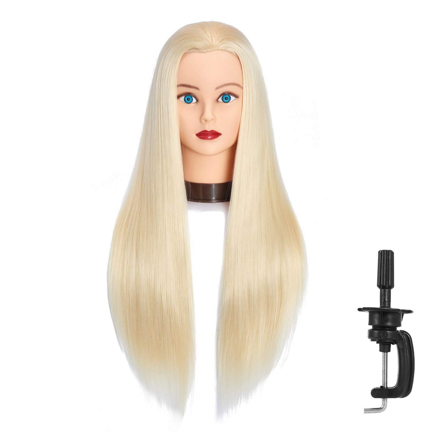 White Smoke Headfix 26"-28" Long Hair Mannequin Head Synthetic Fiber Hair Hairdresser Practice Styling Training Head Cosmetology Manikin Doll Head with Clamp (6F1919W61320)