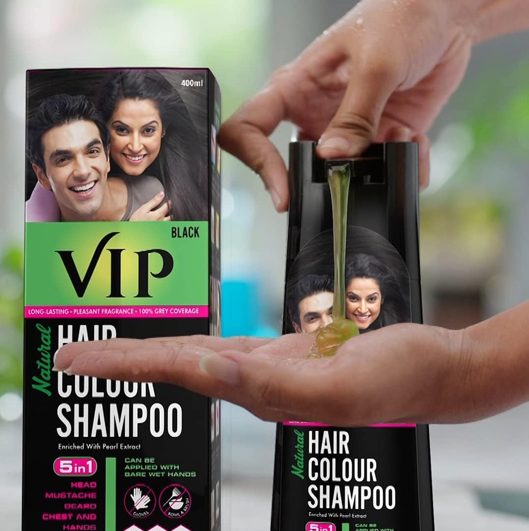 Black VIP 5 in 1 Hair Colour Shampoo base Hair Color 180 ml Black Hair Colour