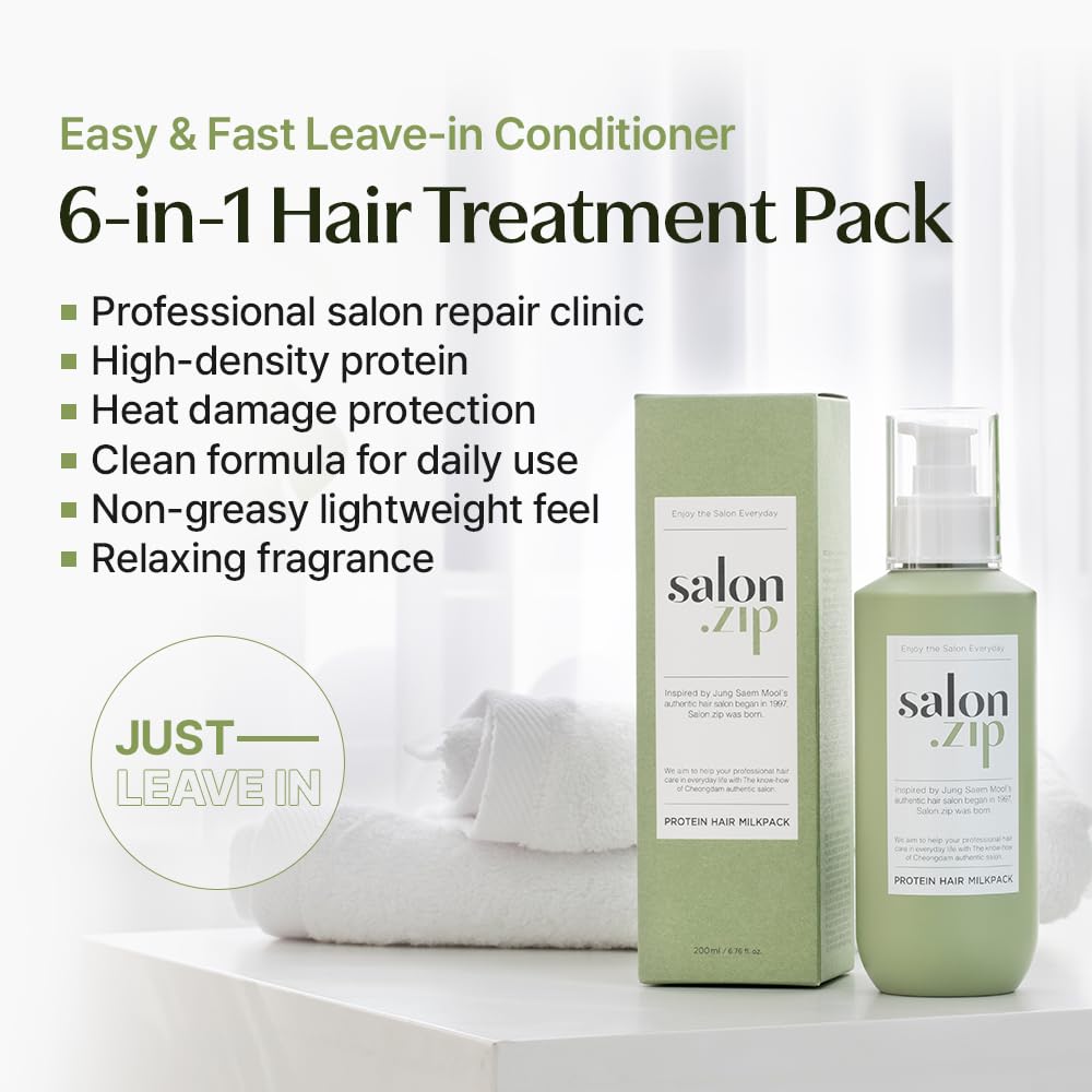 White Smoke JUNG SAEM MOOL OFFICIAL Salon.ZIP Protein Hair Treatment Pack - 6.8 fl oz (200 ml) | Korean Beauty | Hair Essence Cream for Damaged Hair