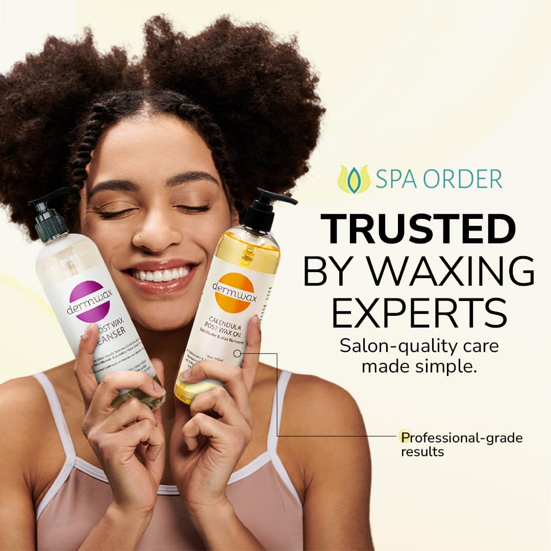 Seashell Dermwax Pre and Post Wax Care Kit – Complete Prep & Aftercare in One Set – Cleanser Removes Oils & Residue – Calendula Oil Calms & Nourishes Skin – Gentle, Paraben-Free Formulas