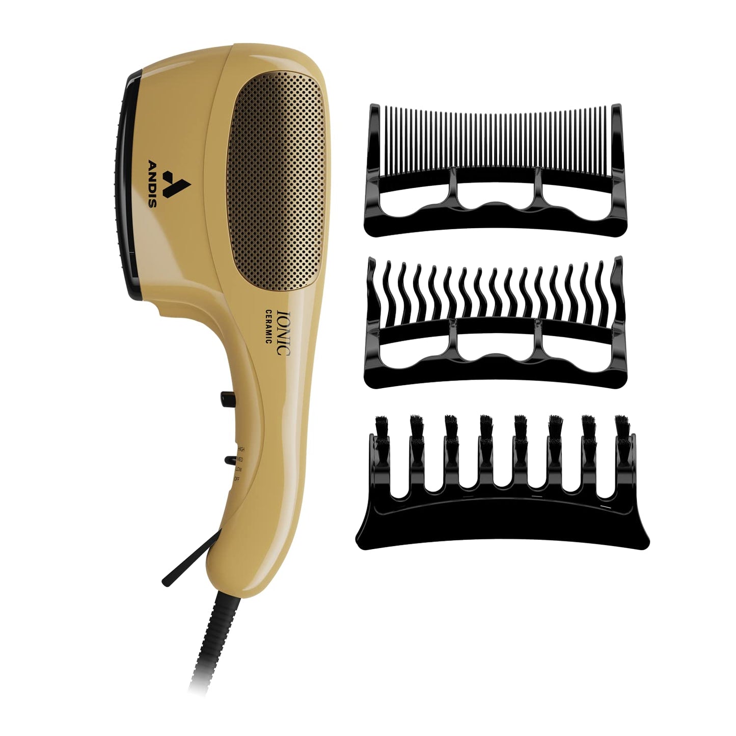 White Smoke Andis 82125 1875-Watt Tourmaline Ceramic Ionic Styling Hair Dryer, Styling Hair Dryer with Ionic Frizz-Free Technology, No Heat Damage, Lightweight Hairdryer for Normal & Curly Hair - Gold