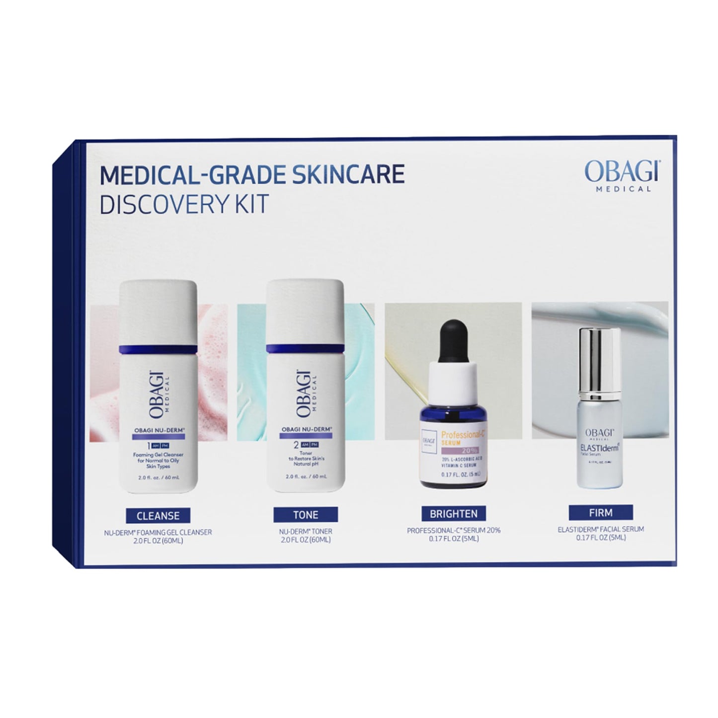 Lavender Obagi Bestsellers Travel Skincare Set – Travel Friendly, Anti-Aging Skincare Gift Set for All Skin Types; Includes Facial Cleanser 2oz, Toner 2oz, Vitamin C Serum .17oz & Firming Facial Serum .17oz