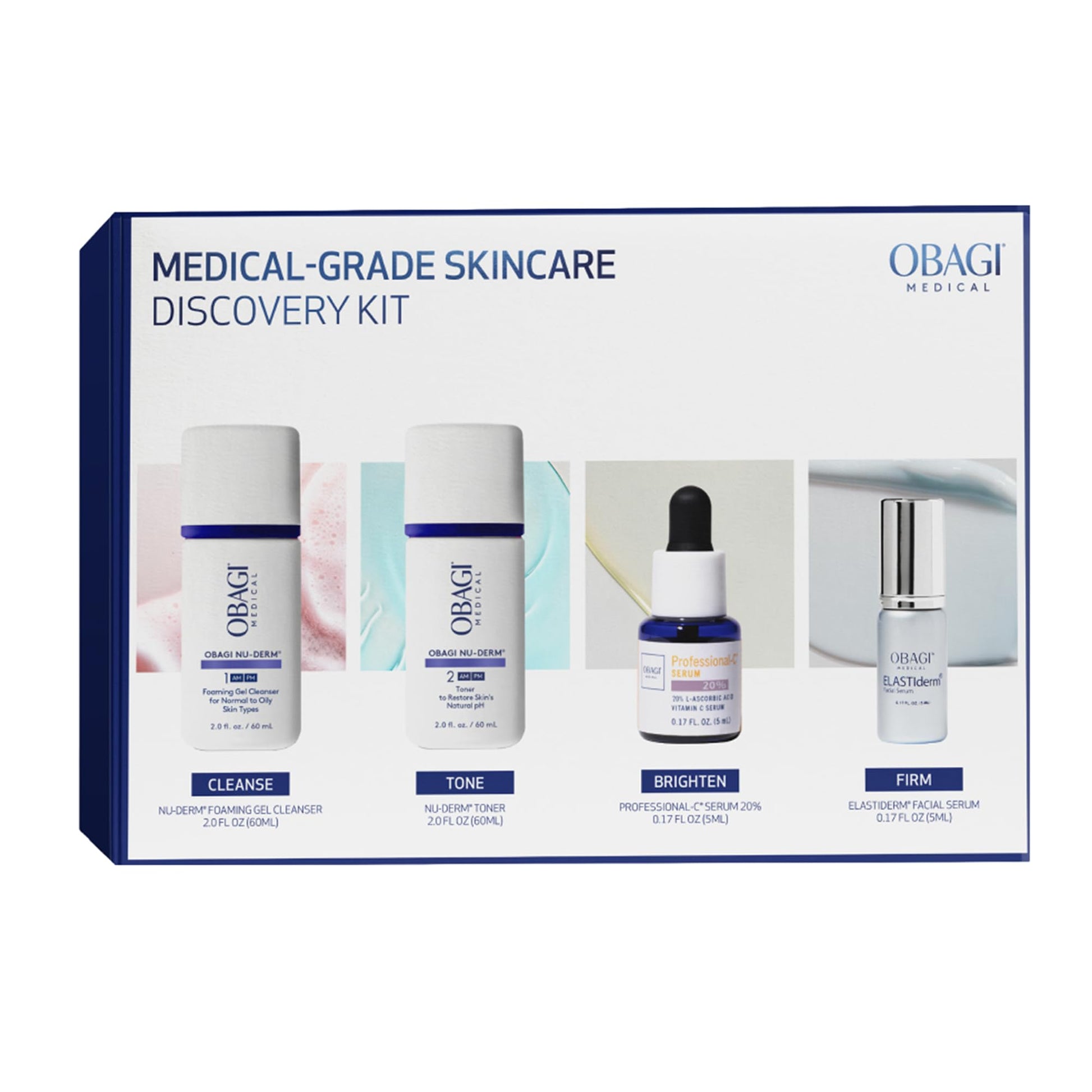 Lavender Obagi Bestsellers Travel Skincare Set – Travel Friendly, Anti-Aging Skincare Gift Set for All Skin Types; Includes Facial Cleanser 2oz, Toner 2oz, Vitamin C Serum .17oz & Firming Facial Serum .17oz