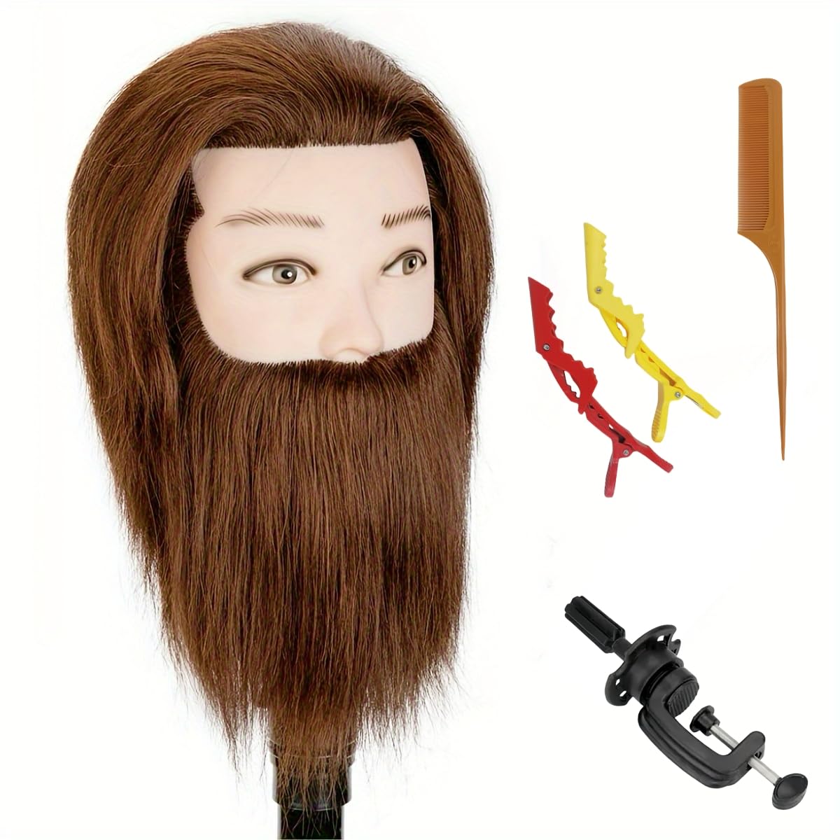 White Smoke Yiifiulyn Barber Mannequin Head Male, 12“ Mannequin Head with 100% Human Hair - Brown Hair Training Doll Head for Hairstylist Hair Styling or Cutting Practice