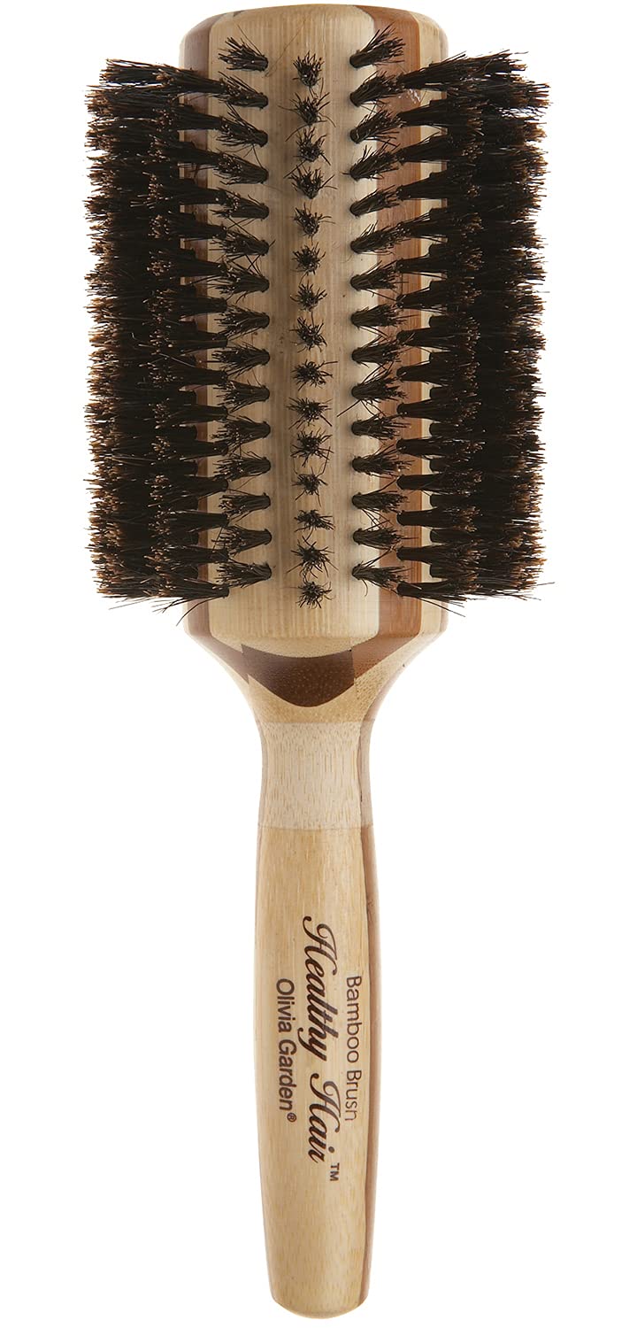 White Smoke Olivia Garden Healthy Hair Eco-Friendly Bamboo 100% Boar Round Hair Brush HH-B50 (3 1/4")