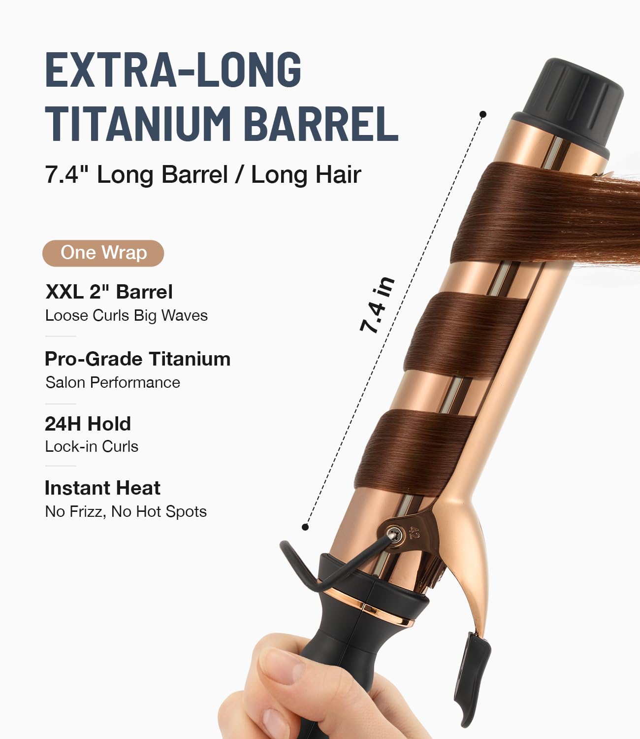 White Smoke ORYNNE Titanium 2 Inch Curling Iron，Extra-Long Barrel for Long Hair, Curling Iron 2 Inch with Dual PTC Heater, 12 Heat Settings Big Barrel Curling Irons, 60 Mins Auto-Off & Dual Voltage