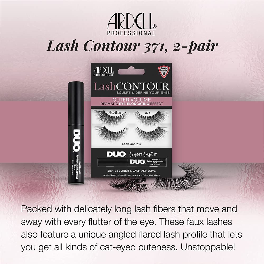 Light Gray Ardell Lash Contour 371 Outer Volume Dramatic Eye-Elongating Effect with Duo Line It Lash It Adhesive Black, 2 Pairs