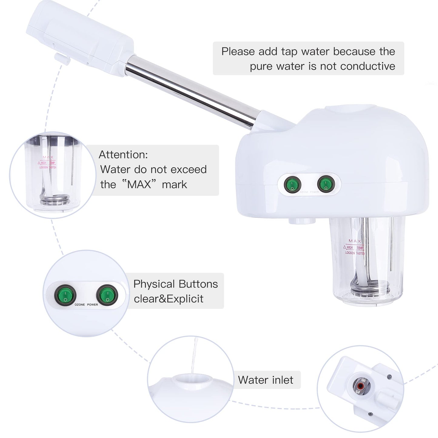 White Smoke Facial Steamer, Professional Face Steamer for Facial Deep Cleaning, Hot Mist Steam Esthetician Machine for Personal Home Beauty Salon Spa Skin Care