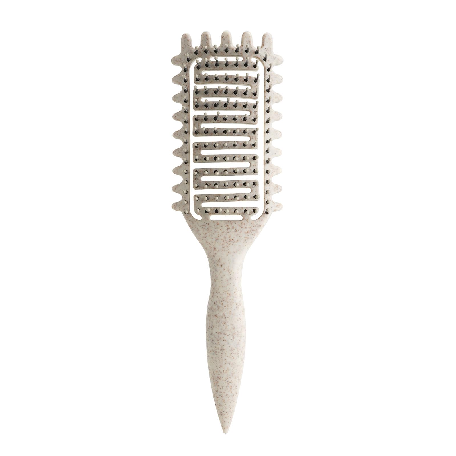 White Smoke Curl Defining Brush for Curly Hair, Vented Detangling Hair Brush for Wet and Dry Styling, Curved Brush for Shaping and Smoothing Curl Clumps, Lightweight Hair Brush （Beige）