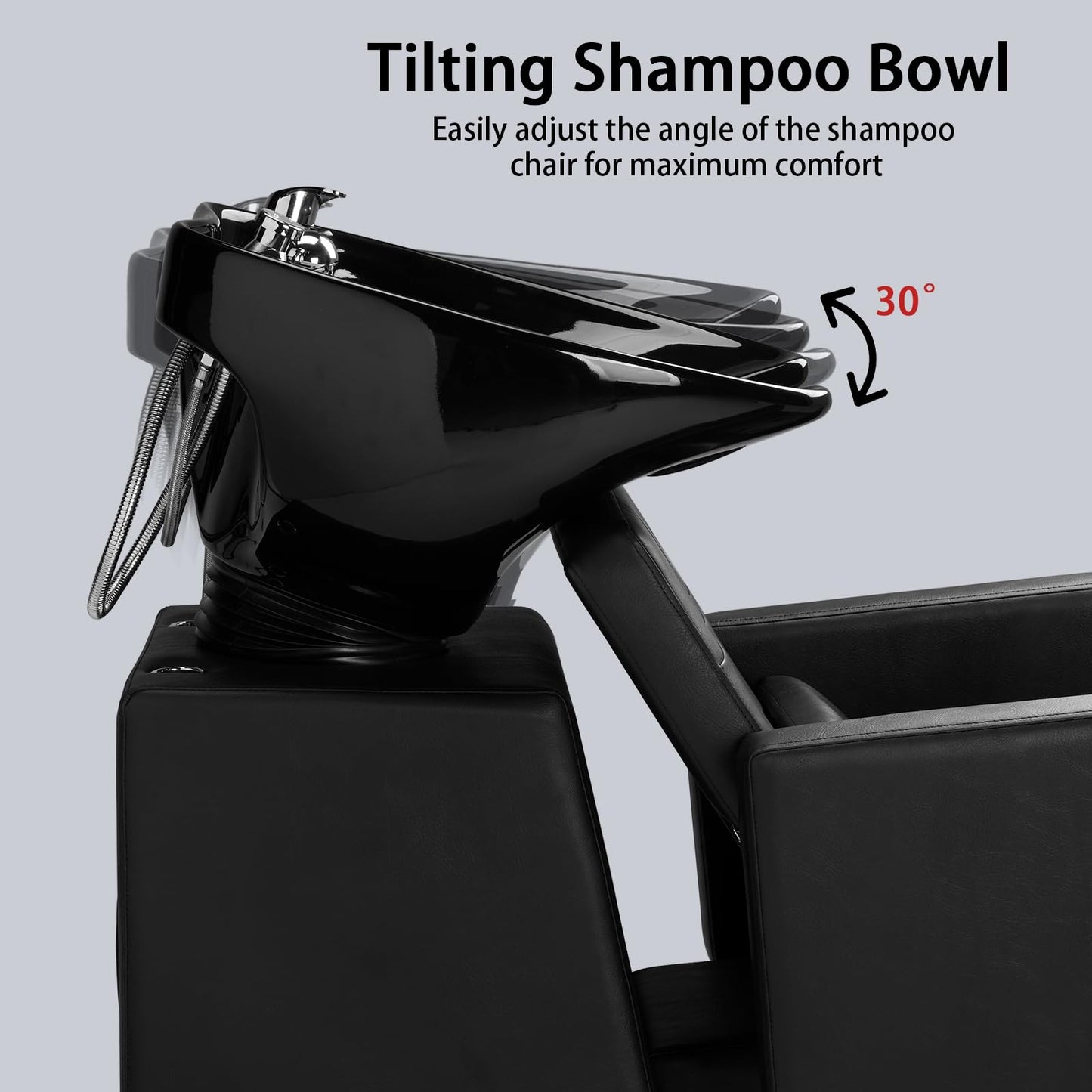 Dark Slate Gray Winado Shampoo Backwash Barber Chair with Large Ceramic Bowl, Adjustable Shampoo Bowl Sink Chair Station for Barbershop Beauty Spa Massage Hairdressing Equipment