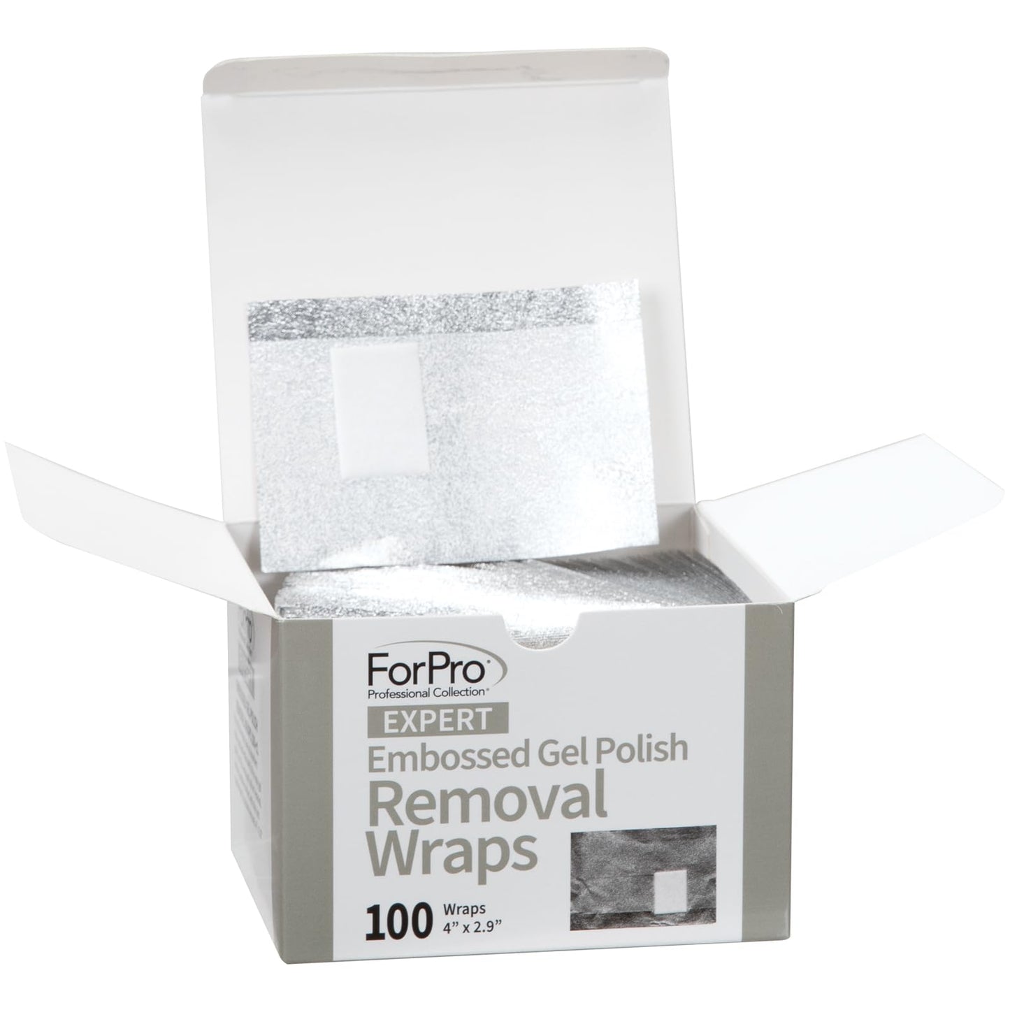 White Smoke ForPro Expert Embossed Gel Polish Removal Wraps, Pre-Cut with Cotton Pad, Remove Gel Polish, Acrylics, & Nail Art, 4” L x 2.9” W, 100-Count