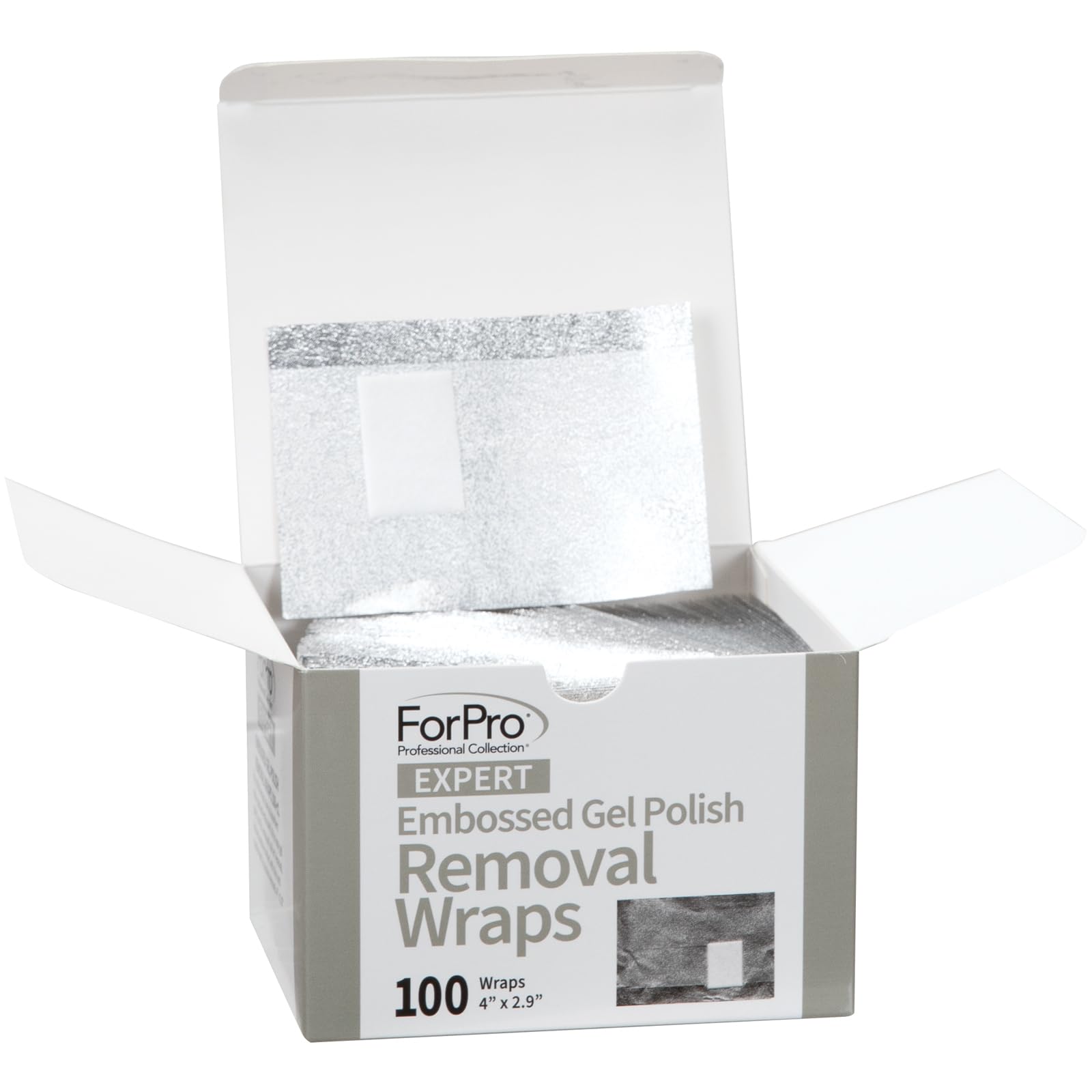 White Smoke ForPro Expert Embossed Gel Polish Removal Wraps, Pre-Cut with Cotton Pad, Remove Gel Polish, Acrylics, & Nail Art, 4” L x 2.9” W, 100-Count