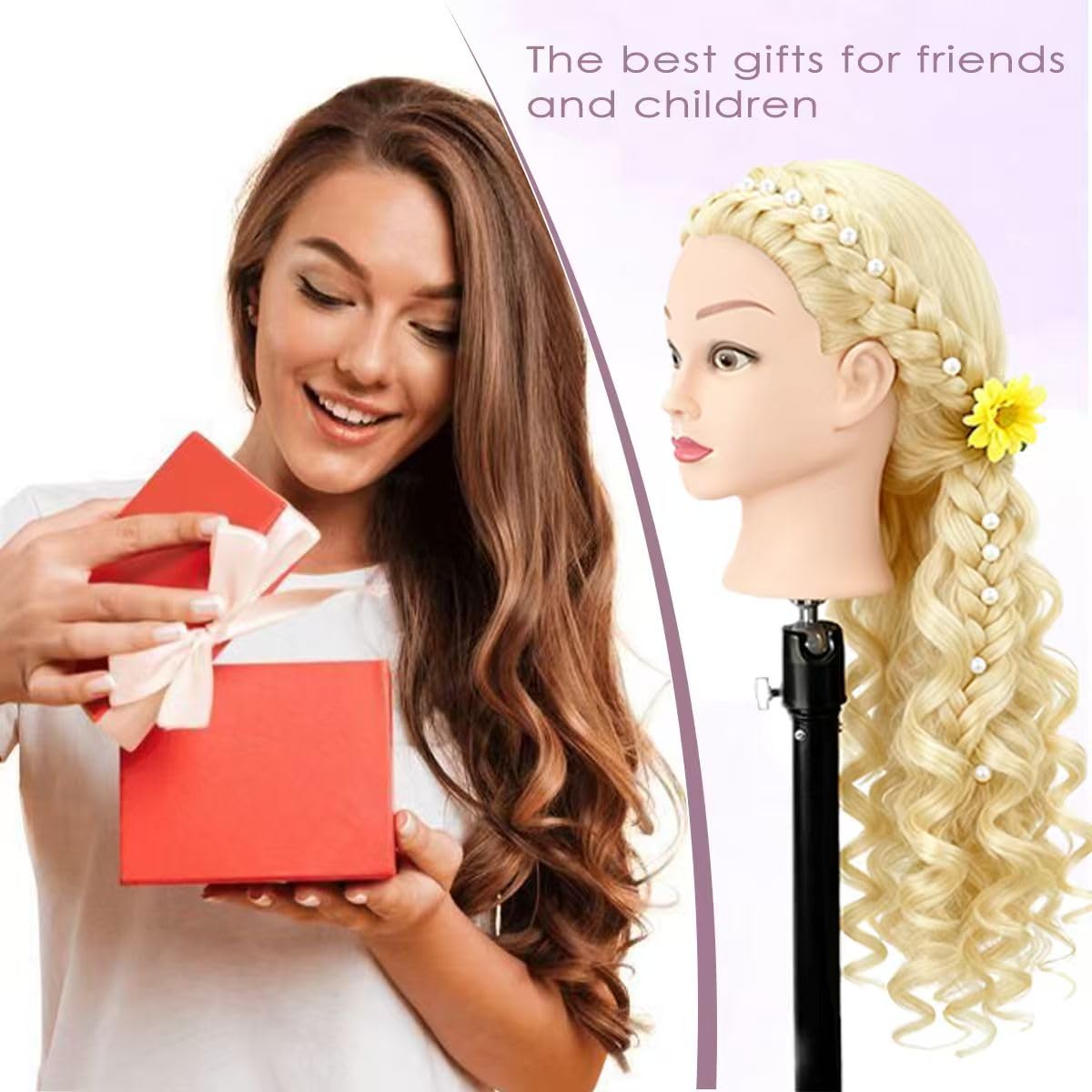 White Smoke Mannequin Head with 80% Human Hair for Hair Styling Practice 26-28 Inch Straight Hair Training Head for Cosmetology Barber Hairdresser Students and Professionals (613)