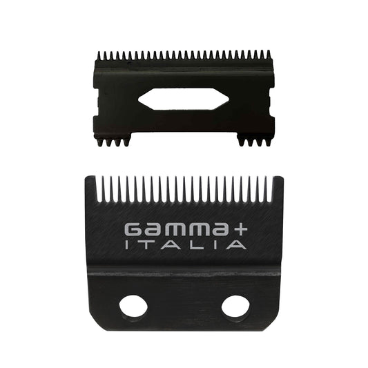 Dark Slate Gray GAMMA+ Replacement Fixed Black Diamond Carbon DLC Fade Hair Clipper Blade with Shallow Tooth 2.0 Cutter Set