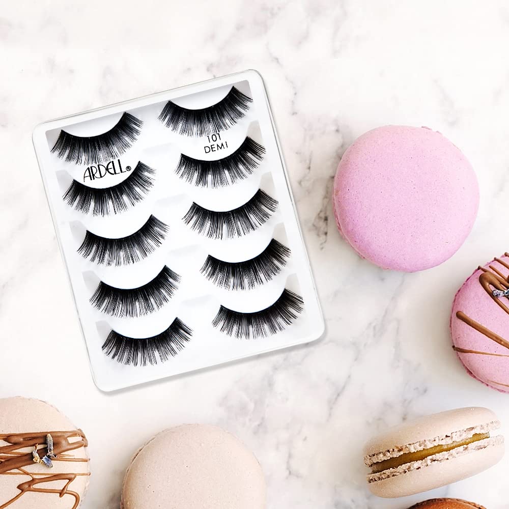 White Smoke Ardell Natural False Eyelashes 101 Demi Black - Soft & Lightweight, Eye-Lifting Effect, Reusable Strip Lashes for Everyday Wear, 6 Pairs