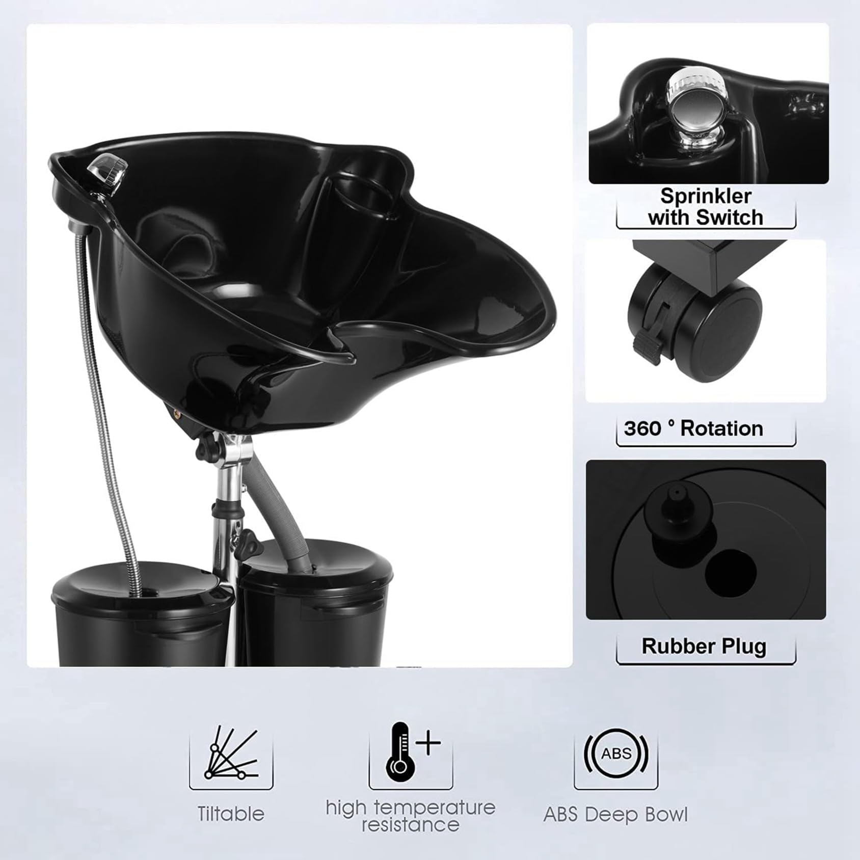 White Smoke SalonMax Portable Shampoo Bowl with Electric Pump, Plastic Shampoo Unit with 2 Bucket and Drain Hoses, Basin Height Adjustable Portable Salon Sink for Home Salon Use