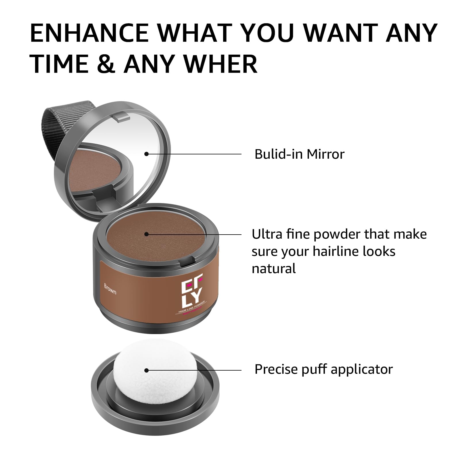 White Smoke EFLY Root Touch Up Gray Hair Shadow Powder, Medium Brown, For Thinning Hair Women Men, Eyebrows, Beard Line, Instant Hair Color, 0.1411 Ounce, Synthetic Material Free, Temporary