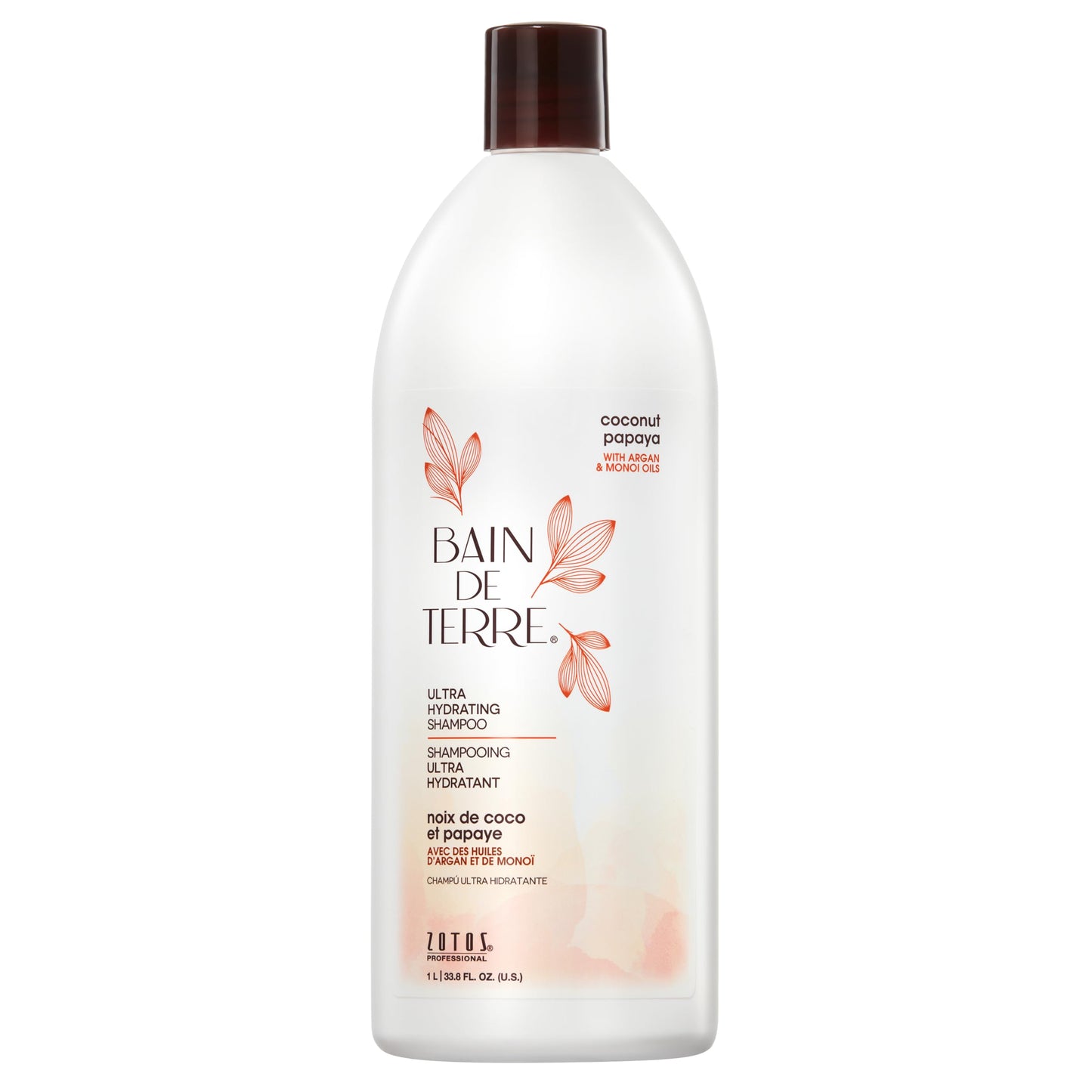 White Smoke Bain de Terre Coconut Papaya Ultra Hydrating Shampoo, Moisture Quench for Dry, Damaged Hair, with Argan & Monoi Oils, Paraben-Free, Color-Safe, Vegan, 33.8 Fl Oz