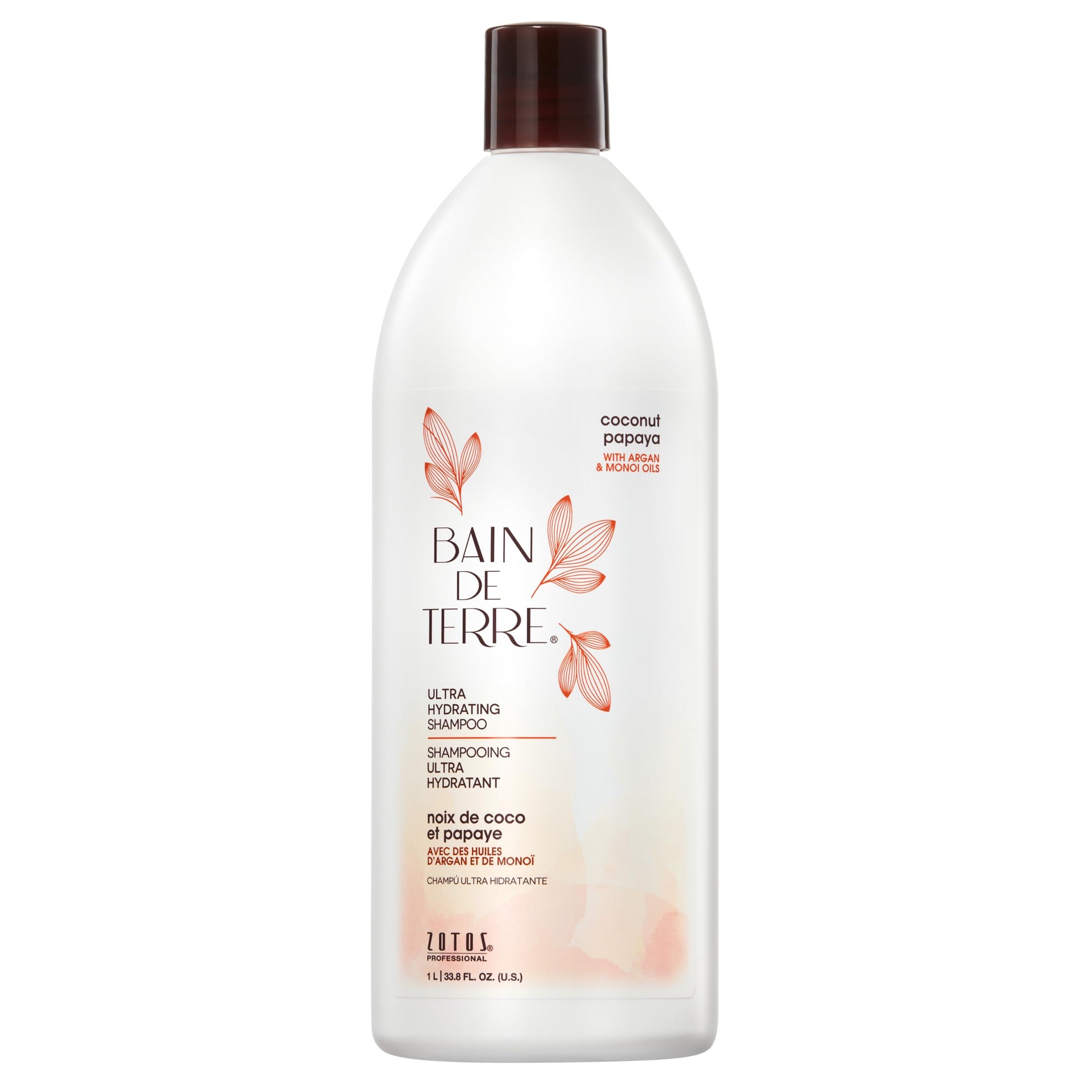 White Smoke Bain de Terre Coconut Papaya Ultra Hydrating Shampoo, Moisture Quench for Dry, Damaged Hair, with Argan & Monoi Oils, Paraben-Free, Color-Safe, Vegan, 33.8 Fl Oz