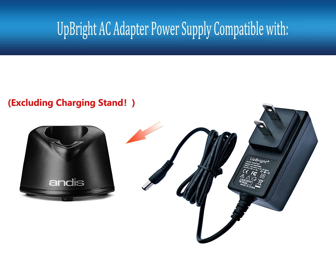 White Smoke UpBright 15V AC/DC Adapter Compatible with Andis Supra ZR II DBLC DBLC-2 79072 79066 201246 Li-Ion Battery Clipper Beard Trimmer 79025 79005 AN 79000 79010 79100 SPG150120U TAV03-1501200 Power Charger
