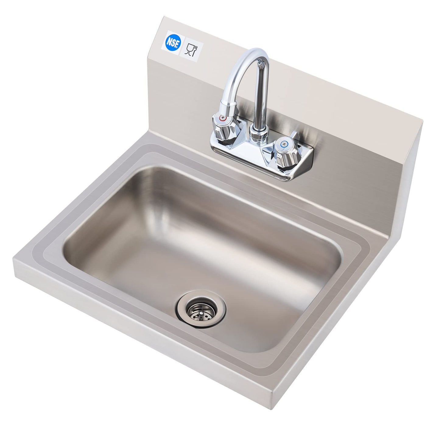 White Smoke WILPREP Hand Sink Commercial Stainless Steel Sink for Washing, NSF Utility Sink with Gooseneck Faucet, Wall Mount Kitchen Sink for Restaurant Bar RV Bathroom Laundry Room (17 x 15 Inches)