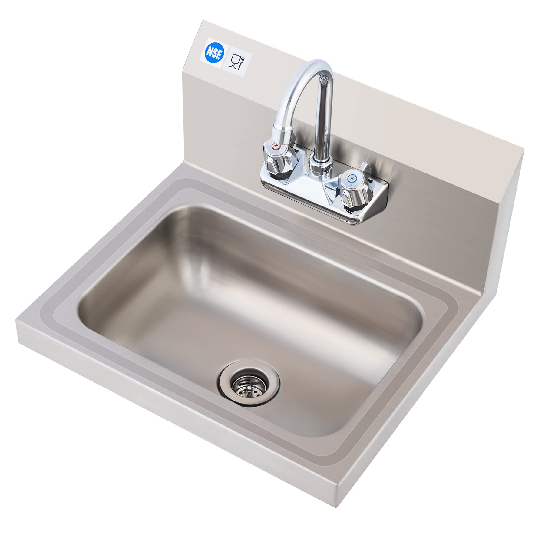 White Smoke WILPREP Hand Sink Commercial Stainless Steel Sink for Washing, NSF Utility Sink with Gooseneck Faucet, Wall Mount Kitchen Sink for Restaurant Bar RV Bathroom Laundry Room (17 x 15 Inches)