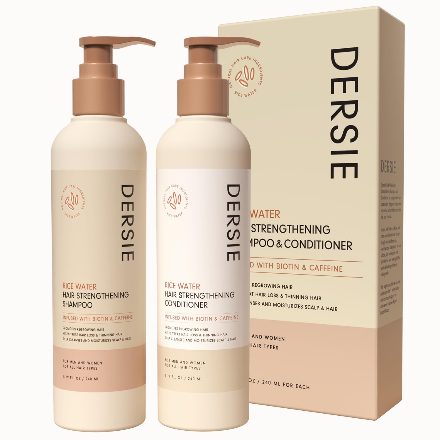 Wheat Rice Water Hair Growth Shampoo and Conditioner: Rice Water Shampoo for Hair Loss - Hair Growth Shampoo and Conditioner Infused with Biotin and Caffeine for Thinning Hair (17.58 Fl Oz (Pack of 1))