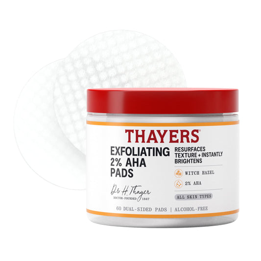 Lavender Thayers Exfoliating 2% AHA Toner Pads, Dual-Sided Exfoliating Pads with Witch Hazel, Glycolic Acid and Lactic Acid to Resurface Skin Texture and Instantly Brighten, For All Skin Types, 60 Count