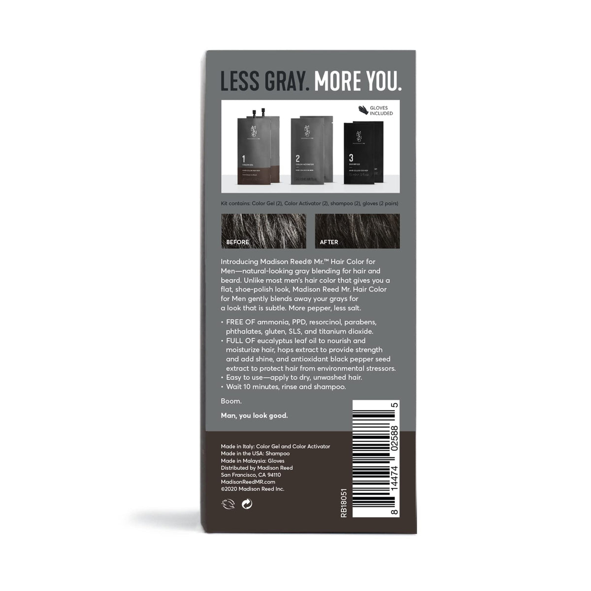 White Smoke Madison Reed Mr. Hair Color for Men, Dark Brown to Black Demi-Permanent Hair Dye, Reduces Grays in 15 Minutes For Hair & Beard, Nourishing & Strengthening, Keratin & Argan Oil, 2 Applications