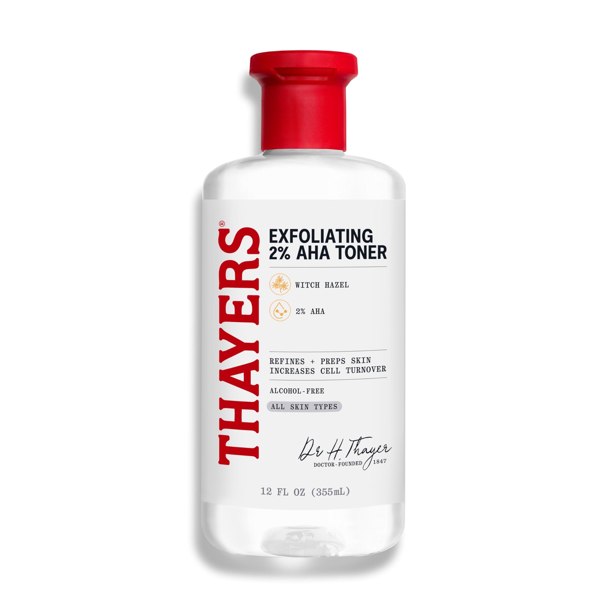 White Smoke Thayers 2% AHA Exfoliating and Brightening Toner with Glycolic Acid, Lactic Acid and Witch Hazel, Smoothing and Pore Refining Skin Care for All Skin Types, 12 Fl Oz