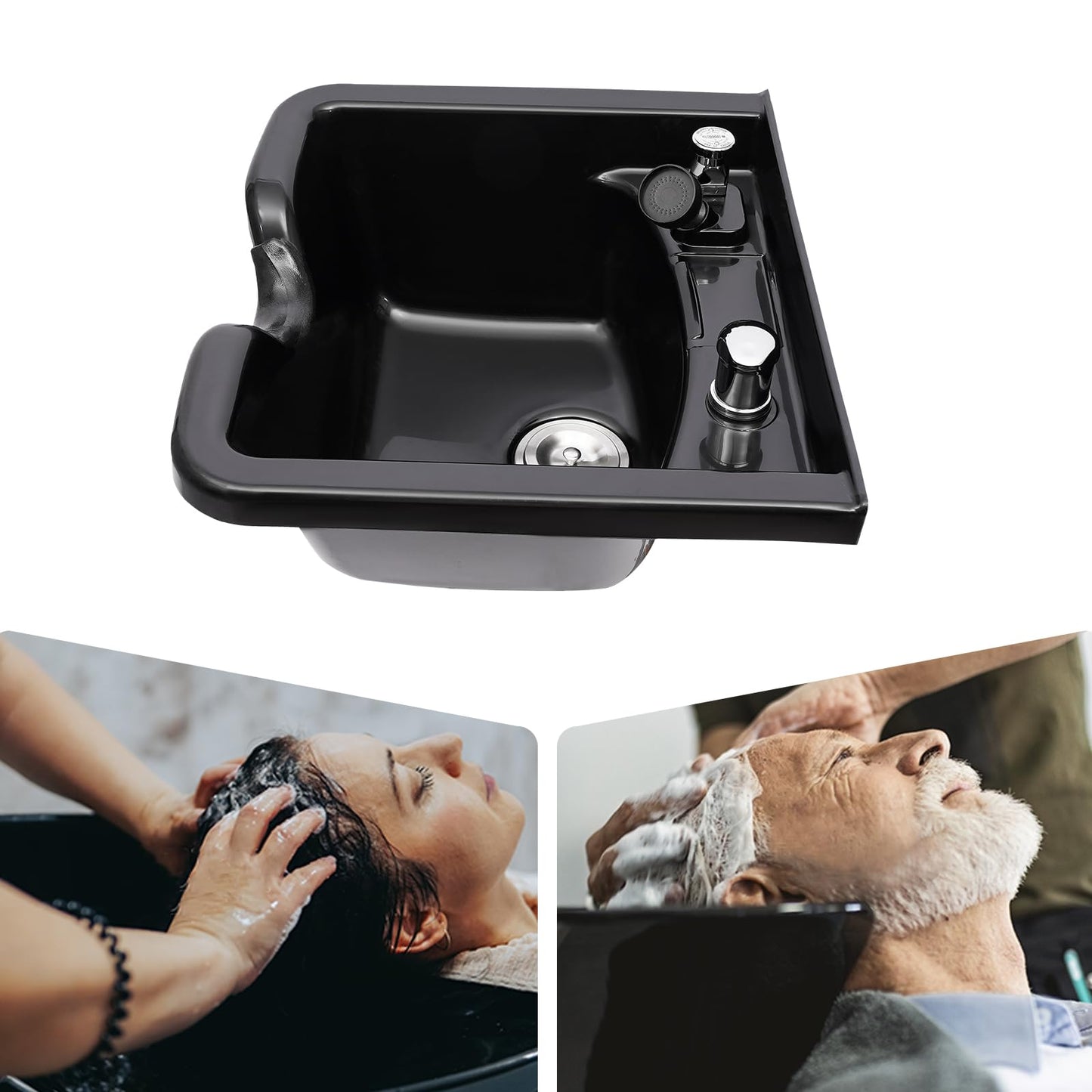 White Smoke Professional Shampoo Bowl, ABS Salon and Spa Hair Sink with Retractable Spray Head, Shampoo Salon Sink for Beauty Salon, Barber Store, Home