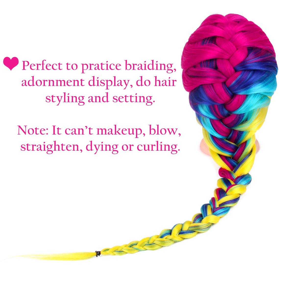 White Smoke Training Head, TopDirect 29" Colorful Hair Mannequin Manikin Head Cosmetology Doll Head Practice Styling Hairdressing Training Braiding Heads with Clamp Holder and Tool Set