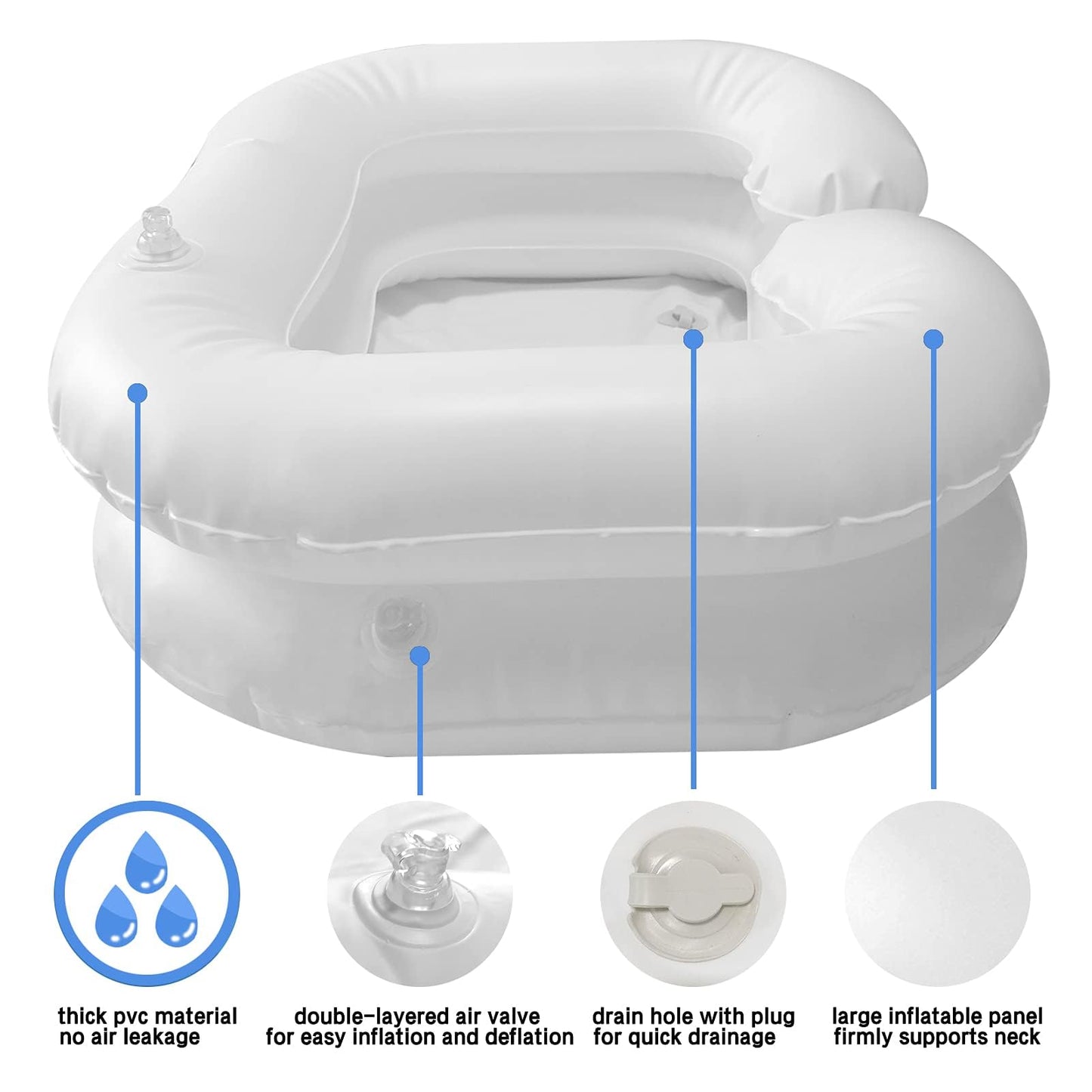 White Smoke Inflatable Shampoo Basin, Portable Bedside Shower for Injured, Elderly, Bed-Bound, Handicapped - Wash Hair in Bed, Easily Clean