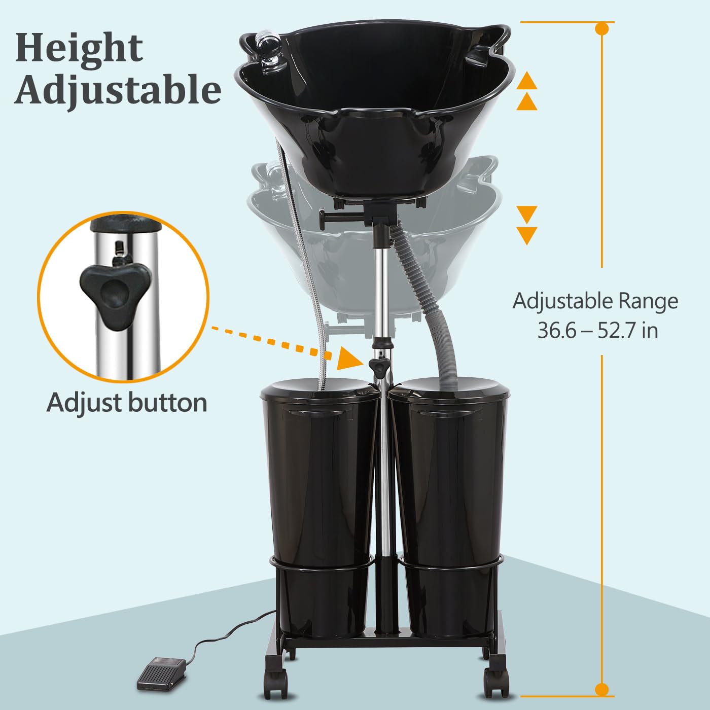 Alice Blue Portable Shampoo Bowl with Electric Pump (Pack of 1) | Adjustable Basin Height, Dual-Bucket Design with Drain Hoses | Home & Barber Use |