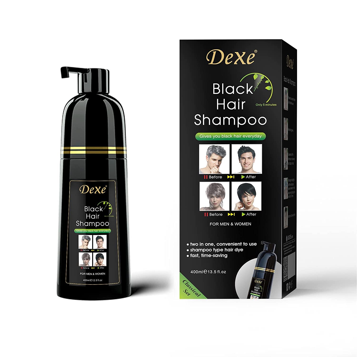 White Smoke Dexe Hair Dye Shampoo 14.1 Fl Oz, Gray Hair Coverage, Black Hair Dye, Hair Color Shampoo, Black Hair Shampoo for Men & Women