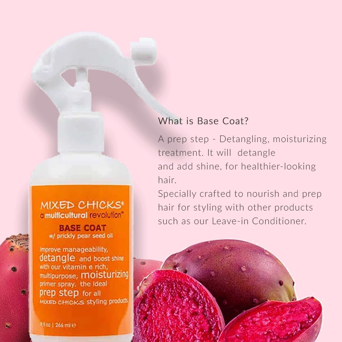 Misty Rose Mixed Chicks Base Coat Curl Primer Spray – Detangling Anti-Frizz Pre-Styling Treatment with Prickly Pear & Brazil Nut Oils – Heat Protection for Curly, Coily & Wavy Hair – 9 oz