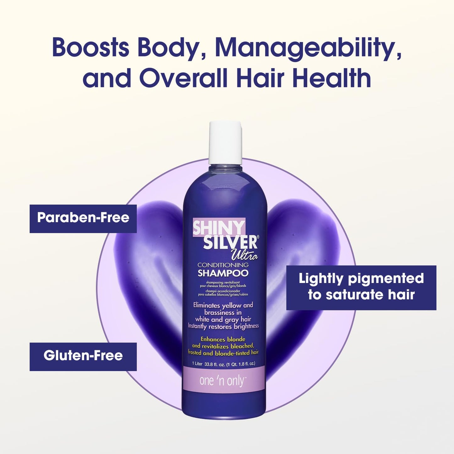 Seashell One 'n Only Shiny Silver Purple Shampoo - Argan Oil Toning Hair Shampoo for Blonde, Gray, White & Highlighted Hair - Moisturizes, Brightens & Reduces Brassiness (1 Liter)
