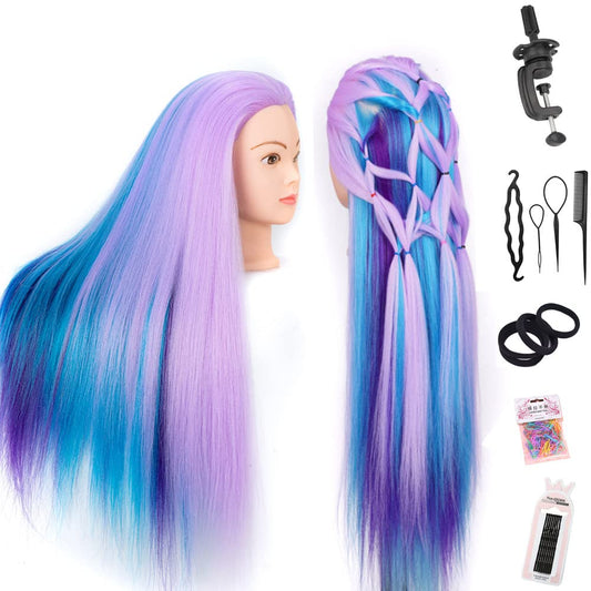 White Smoke Mannequin Head with Hair 26" mannequin doll head styling manikin head Cosmetology Doll Head Multicolored Synthetic Fiber Hair（Table Clamp Stand Included)(Cherry Blossom four colors)