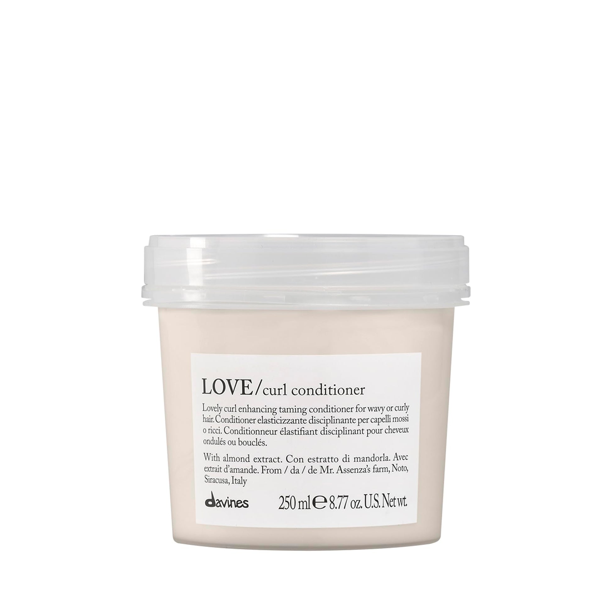 Light Gray Davines LOVE Curl Conditioner, Enhancing Taming Protein-Rich Formula for Wavy and Curly Hair - Elasticizing Treatment Gives Softness & Volume with Almond Extract, Weightless Control, 8.45 Fl Oz