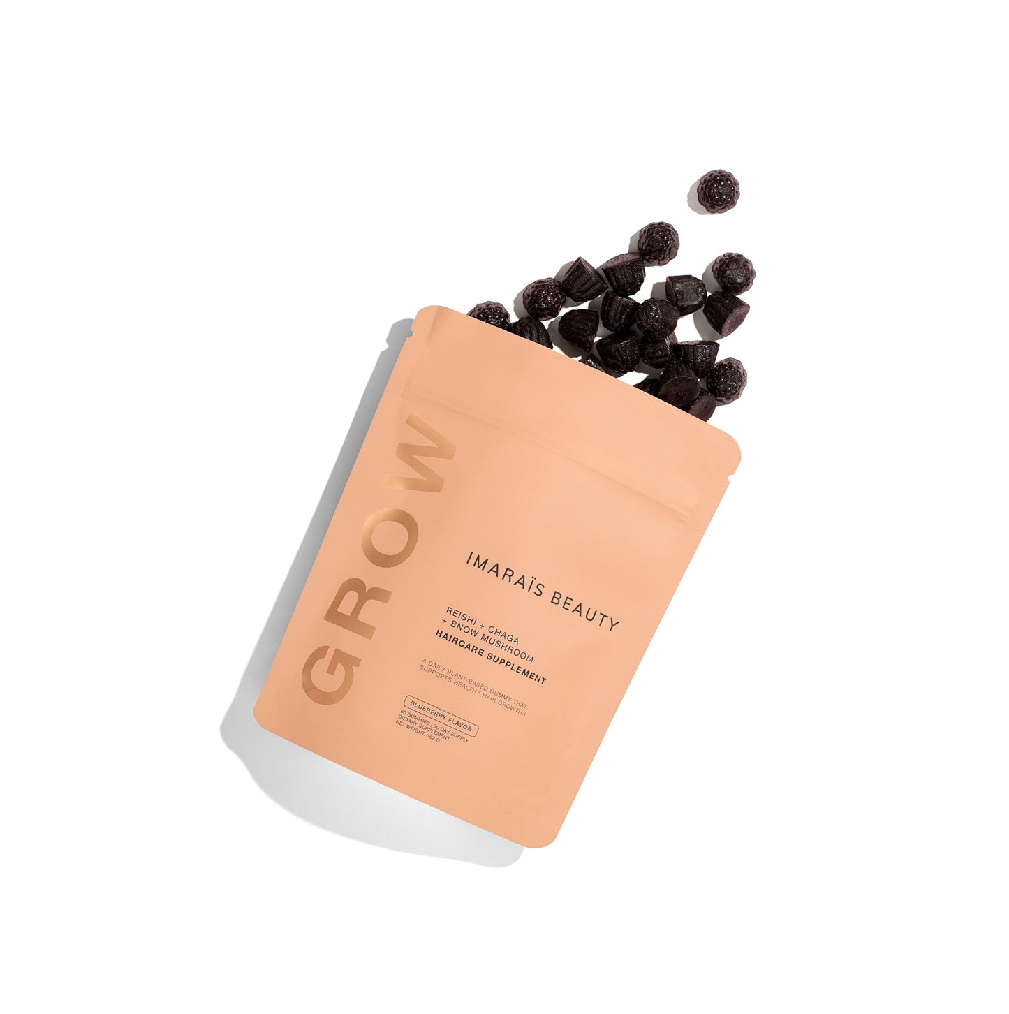 White Smoke IMARAÏS Beauty Grow Haircare Gummy - Organic Functionable Mushrooms to Support Healthy Hair Growth & Nourish Scalp - Chaga, Reishi, Snow Mushroom - Blueberry Flavored, Sugar-Free, 60 Gummies