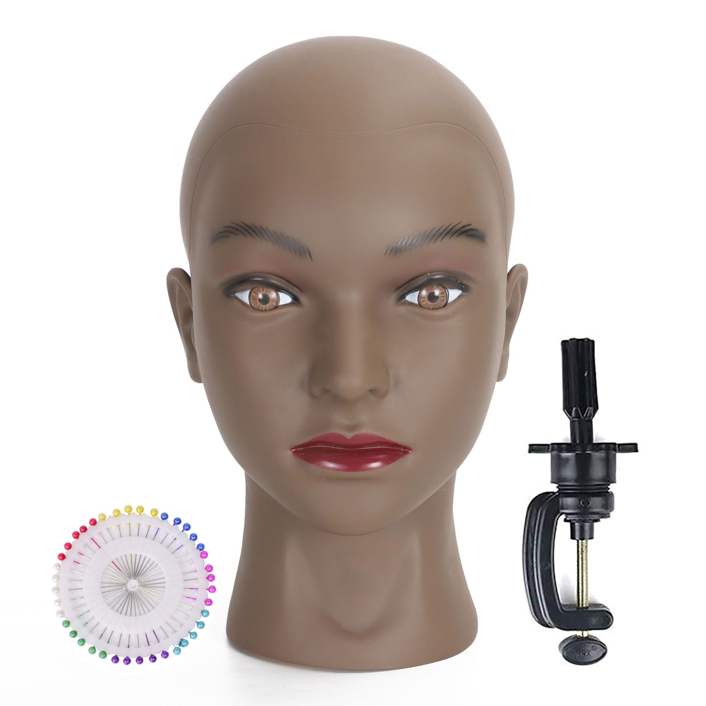 White Smoke TKIMHEQ Bald Female Mannequin Head Makeup Training Head Wig Head Professional Cosmetology for Wig Making and Display Hat Helmet Glasses Display Head Model with Free Clamp Stand
