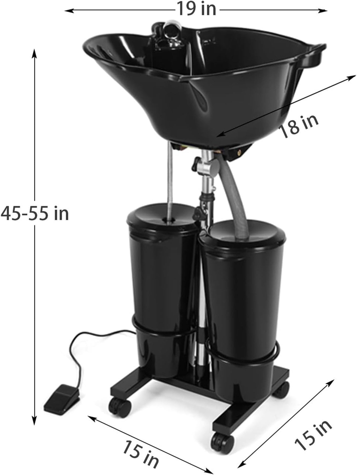 White Smoke SalonMax Portable Shampoo Bowl with Electric Pump, Plastic Shampoo Unit with 2 Bucket and Drain Hoses, Basin Height Adjustable Portable Salon Sink for Home Salon Use