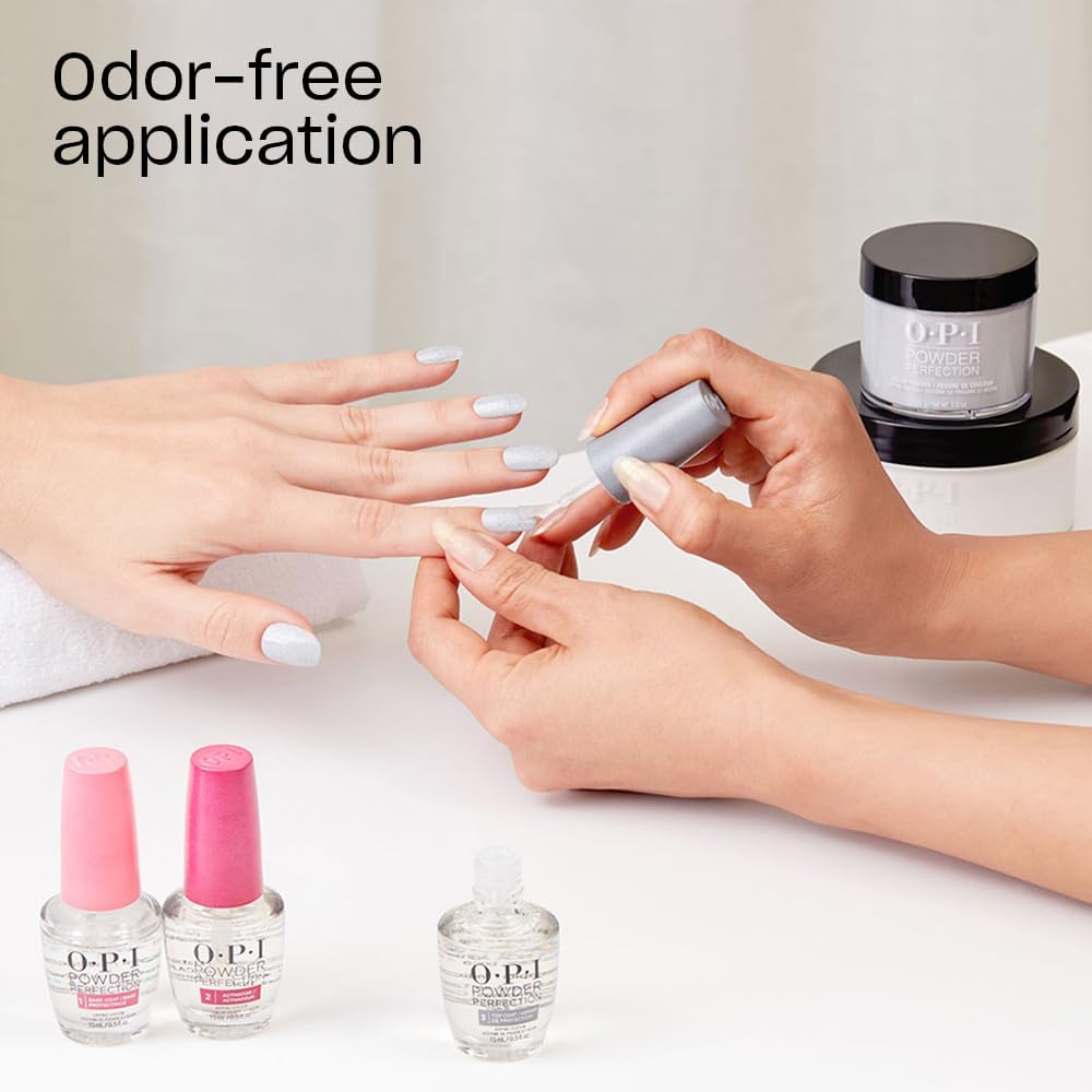 Light Gray OPI Powder Perfection Iconic Shades Tio Bundle | Funny Bunny + Bubble Bath + Big Apple Red