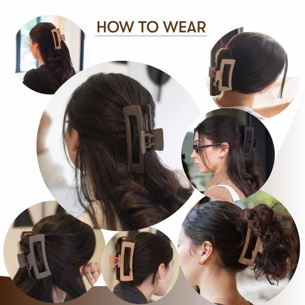 White Smoke FRAMAR Extra Large Claw Clips For Thick Hair – Hair Claws Pack, Large Hair Clips For Thick Hair, Claw Clip Pack, Hairclips, Hairclips. For Women, Ganchos Para El Cabello – Non Slip Matte Finish