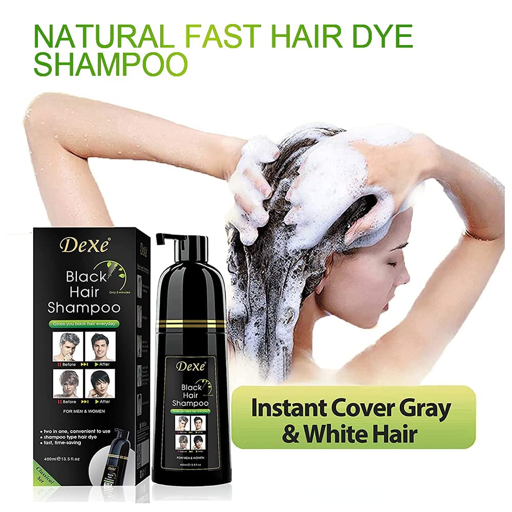 White Smoke Dexe Hair Dye Shampoo 14.1 Fl Oz, Gray Hair Coverage, Black Hair Dye, Hair Color Shampoo, Black Hair Shampoo for Men & Women