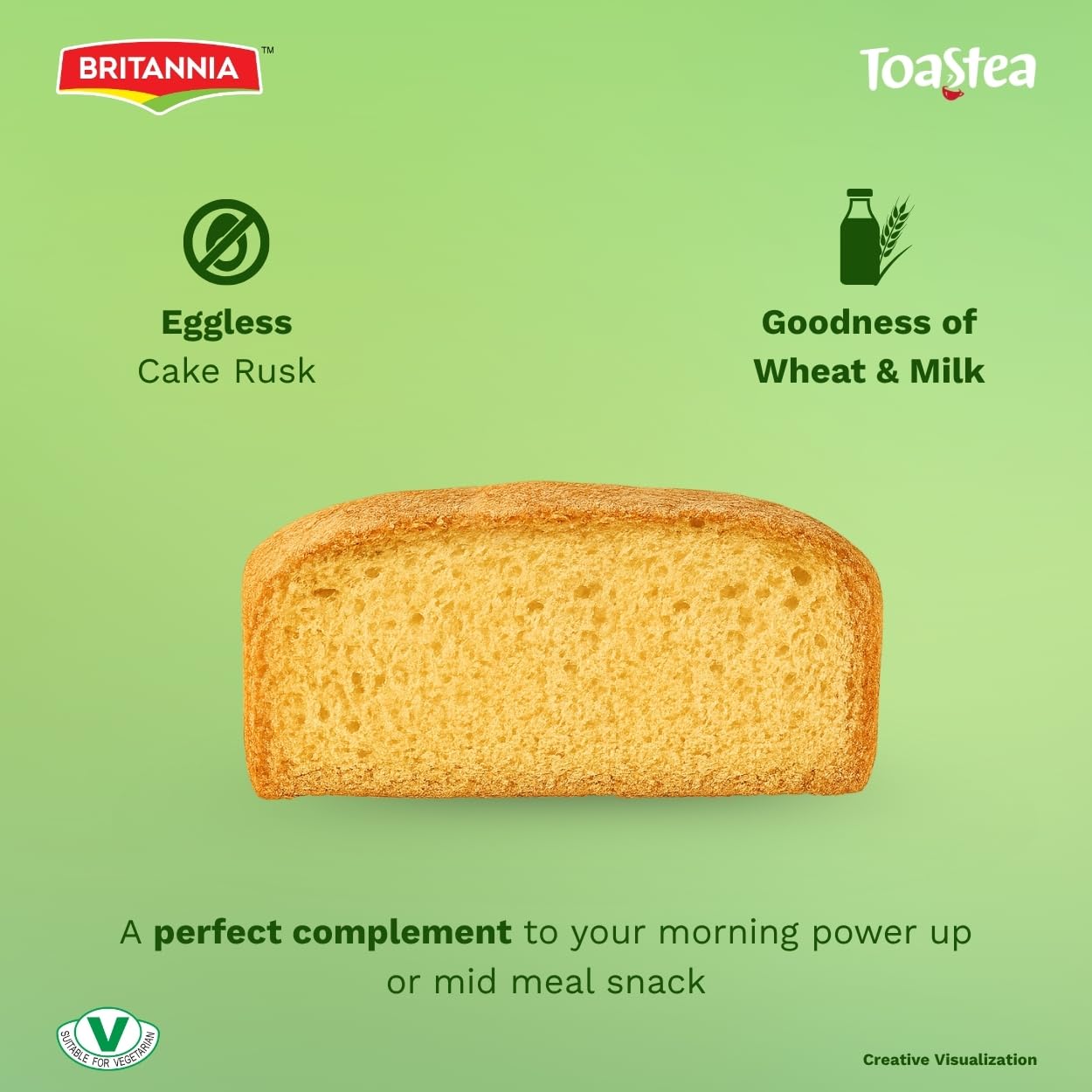 Light Green Britannia Toastea Eggless Rusk Cake | Pack- 550gm(19.40 oz)| Each Smooth & Soft Twice-Baked Cake Delicious Snack for Breakfast & Tea Time