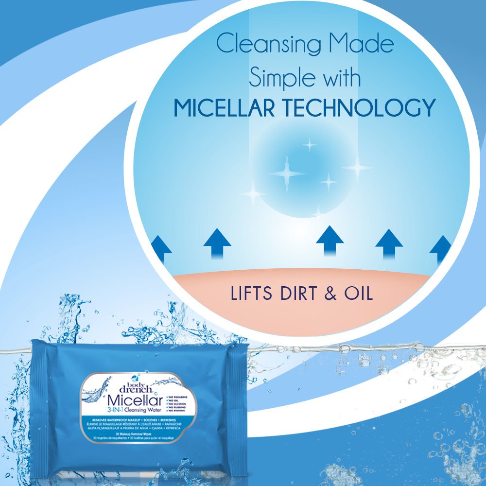 White Smoke Body Drench 3-in-1 Micellar Water Makeup Remover Wipes – Removes Waterproof Makeup, Facial Cleanser, 30 Ct. (6 Pack)