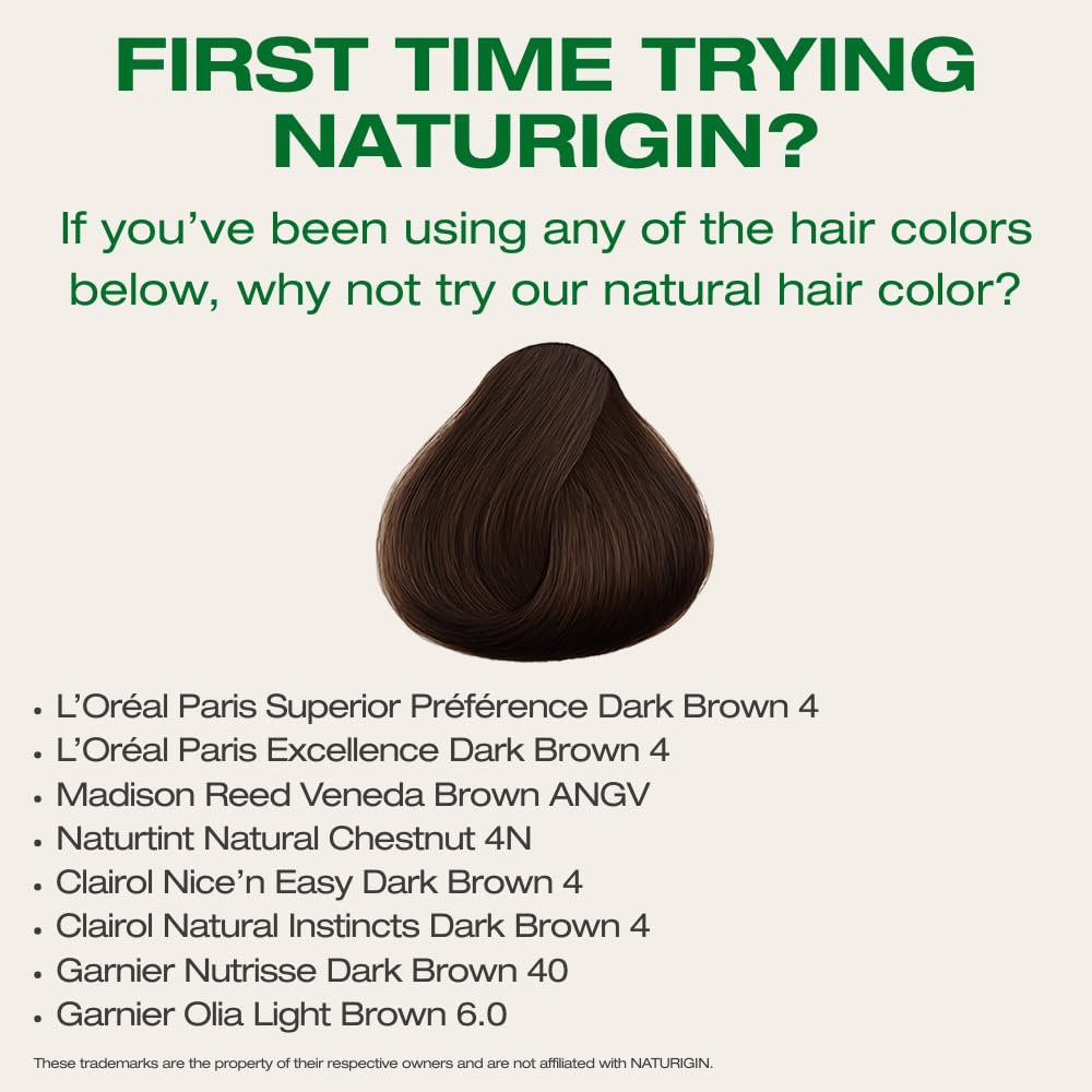 Misty Rose Naturigin Permanent Hair Dye - 4.0 Brown - 100% Gray Coverage, Long-Lasting Natural hair Color - Ammonia & Paraben-Free, Vegan and Plant-Infused Formula (Pack of 1)